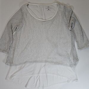New York & Company Blouse Womens Small White Silver Sparkle Layered Cocktail Top
